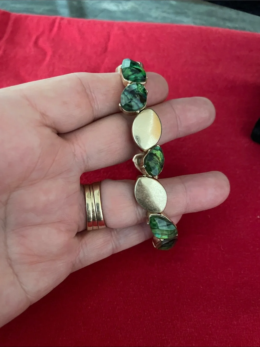Macy's Green Abalone-Style Faceted Stretch Bracelet